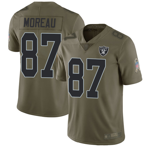 Men Oakland Raiders Limited Olive Foster Moreau Jersey NFL Football #87 2017 Salute to Service Jersey